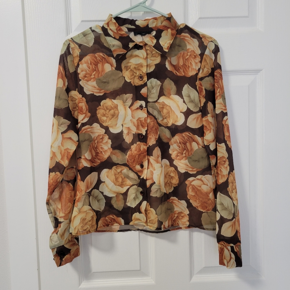 Semi-sheer floral blouse
